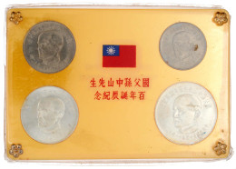 Mint-Set Zu 4 Münzen (2 X Silber, 2 X Cu/Ni) 1965 100. Geburtstag Von Dr. Sun Yat-Sen. Im Plexiglas-Blister. Prägefrisch - Taiwan