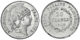 Essai Zu 20 Francs In Zinn 1848 Von Bouvet. Kopf Der Athena R./Wert Im Lorbeer/Eichenkranz. 21 Mm, 2,72 G. Erstabschlag. - Autres & Non Classés