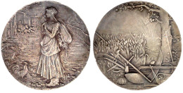 Silbermedaille O.J. (um 1900) Von O. Roty Und Bescher. Bauernmagd Mit Getreidesack Bei Den Hühnern, Im Hintergrund Weite - Otros & Sin Clasificación