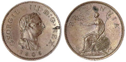 Farthing 1806 K. Fast Stempelglanz, Kl. Fleck, Schöne Tönung. Seaby 3782. - Andere & Zonder Classificatie