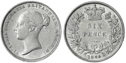 Sixpence 1845 (Jahreszahl Im Stempel Doppelt Gepunzt). Gutes Vorzüglich, Selten. Seaby 3908. - Autres & Non Classés