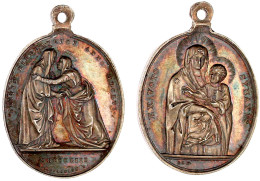 Tragbare Ovale Silbermedaille 1853 Von Zaccagnini. Madonno Del Popolo (Maria Santissima Del Rosario) In Der Basilica San - Autres & Non Classés