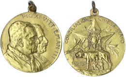 Tragb., Verg. Medaille 1929 V. Omarini, A.d. Staatstreffen Mit Vittorio Emanuele III. Beider Brb. R./ Vatikanwappen Auf  - Autres & Non Classés