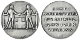 Versilberte Bronzemedaille 1924 Von Hans Frei. Schützenfest In Aarau. 50 Mm. Vorzüglich, Kl. Randfehler. Richter 45b. - Autres & Non Classés