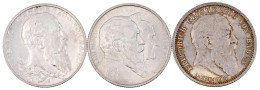 3 X 2 Mark: 1902 Jubiläum, 1906 Goldene Hochzeit, 1907 Tod. Alle Prägefrisch, Teils Feine Patina. Jaeger 30,34,36. - 2, 3 & 5 Mark Silver