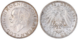 3 Mark 1914 D. Fast Stempelglanz/Erstabschlag (Polierte Platte ?), Kl. Randfehler. Jaeger 52. - 2, 3 & 5 Mark Silber