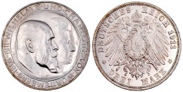 3 Mark 1911 F. Zur Silbernen Hochzeit. Stempelglanz/Erstabschlag, Prachtexemplar. Jaeger 177a. - 2, 3 & 5 Mark Zilver