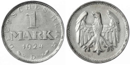 1 Mark 1924 D, Mit Stark Versetztem Doppelschlag Der Rs. (nach Oben). Vorzüglich/Stempelglanz, Selten. Jaeger 311. - Autres & Non Classés