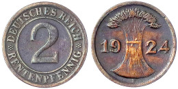 2 Rentenpfennig 1924 F, Mit Stark Versetztem, Beids. Doppelschlag (besonders Markant Bei Der Jahreszahl). Sehr Schön, Se - Autres & Non Classés