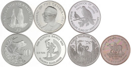 7 Silbergedenkmünzen Aus 1986 Bis 1992. Davon 6 Mit Tiermotiven U.a. Fiji, Gambia, Nepal, Etc. In Kapseln. Polierte Plat - Verzamelingen