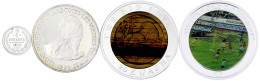 4 Silbermünzen: Andorra 20 D. 1984 Kantabrische Braunbären; Salomonen 10 Dollars 2005 Zur Fußball-WM 2006 (Kippbild Als  - Sammlungen