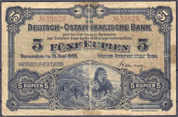 5 Rupien 15.6.1905. Kolonialbanknote, Löwenpaar In Der Savanne. IV, Hinterklebt. Rosenberg 900. Grabowski. DOA-1. Pick 1 - Other & Unclassified