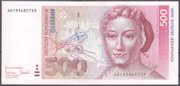 500 Deutsche Mark 1.10.1993. Serie AD/S. II. Rosenberg 307a. Grabowski. BRD-51a. - Andere & Zonder Classificatie