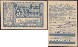 Gesellschaft Für Gutscheinreklame, 5 Pfg. 5.5.1920. Ohne Wz. I-II. Tieste 0460.090.25. - [11] Lokale Uitgaven