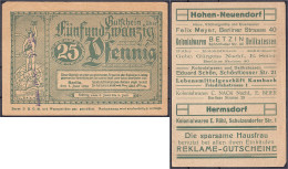 Gesellschaft Für Gutscheinreklame, 25 Pfg. 1.6.1920. Ohne Wz. III, Kl. Einriss. Tieste 0460.090.32. - [11] Emissions Locales