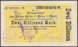 Kreissparkasse, 2 Bio. Mark 30.10.1923. Mit Unterschriften. III. Dießner. 086.5. - [11] Emissioni Locali