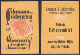 Lehmann & Leichsenring, Lebensmittel, Liköre, Weine Etc., 10 Pfg. O.D. (1920) Karton Mit Eingeschobener Briefmarke.  - [11] Emissions Locales