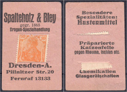Spalteholz & Bley, Drogen-Spezialhandlung, 10 Pfg. O.D. Karton Mit In Schlitze Gesteckter Briefmarke. II- Tieste - ( - [11] Emissions Locales