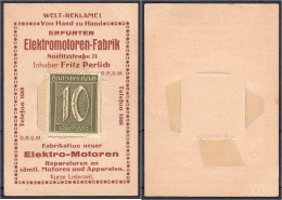 Fritz Perlich, Erfurter Elektromotoren-Fabrik, 10 Pfg. O.D. Karton Mit In Schlitze Gesteckter Briefmarke. II+ Tieste 175 - [11] Emissions Locales