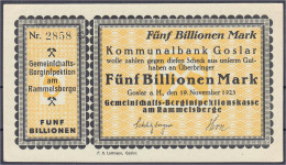 Staatliche Gemeinschafts-Berginspektion Am Rammelsberg, 5 Bio. Mark 19.11.1923. Ohne Wz. Kl. Einriss, Sonst I- Dießner.  - [11] Emissions Locales