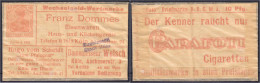 Franz Dommes, Eisenwaren Haus Und Küchengeräte, 10 Pfg. 1921. Portobriefmarke In Pergaminhülle. II. Tieste 3565.010.01. - [11] Emissions Locales