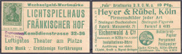 Lichtspielhaus Fränkischer Hof, 20 Pfg. 1921. Port-Briefmarke Ohne Pergaminhülle. II. Tieste 3565.080.02. - [11] Emissions Locales