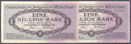 Stadtgemeinde, 2x 1 Bio. Mark 6.11.1923. Wz. Altes Münchener Muster. 1x Mit KN. Und 1x Ohne KN., Mit Perforation „UNGILT - [11] Emissions Locales