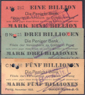 Gekapé-Bandsägewerk Gebr. Klotzmann & Co., 1, 3 U. 5 Bio. Mark November 1923. I-II, Einmal Kl. Stelle Mit Tesafilm F - [11] Emissions Locales