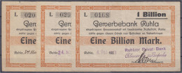 Ruhlaer Privat-Bank Abesser & Benecke, 3x 1 Bio. Mark 24.11 U. 4.12.1923. Kundenschecks Der Gewerbebank Ruhla E.G.m. - [11] Emissions Locales
