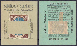 Städtische Sparkasse, 15 Pfg. O.D. (1920). Karton Mit In Schlitze Gesteckter Briefmarke. I- Tieste 7400.20.01. - [11] Emissions Locales