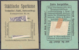 Städtische Sparkasse, 15 Pfg. O.D. (1920). Karton Mit In Schlitze Gesteckter Briefmarke. I- Tieste 7400.20.01. - [11] Emissioni Locali