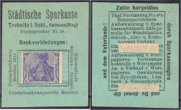 Städtische Sparkasse, 20 Pfg. O.D. (1920). Karton Mit In Schlitze Gesteckter Briefmarke. I-II. Tieste 7400.20.01. - [11] Emissioni Locali