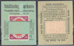 Städtische Sparkasse, 30 Pfg. O.D. (1920). Karton Mit In Schlitze Gesteckter Briefmarke. II. Tieste 7400.20.01. - [11] Emissioni Locali