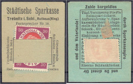 Städtische Sparkasse, 30 Pfg. O.D. (1920). Karton Mit In Schlitze Gesteckter Briefmarke. II. Tieste 7400.20.01. - [11] Emissioni Locali