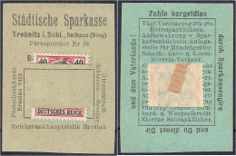 Städtische Sparkasse, 40 Pfg. O.D. (1920). Karton Mit In Schlitze Gesteckter Briefmarke. I- Tieste 7400.20.01. - [11] Emissions Locales