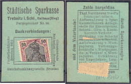 Städtische Sparkasse, 50 Pfg. O.D. (1920). Karton Mit In Schlitze Gesteckter Briefmarke. I- Tieste 7400.20.01. - [11] Emissioni Locali