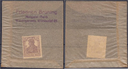 Friedrich Brüning, Notgeld-Bank, 15 Pfg. O.D. Pergaminhülle Mit Violettem Zeilenstempel Und Briefmarke Inliegend. II. Ti - [11] Emissioni Locali