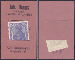 Joh. Harms, Bäckerei Conditorei U. Kaffee, 20 Pfg. O.D. Karton Mit In Schlitze Gesteckter Briefmarke. II. Tieste - (7945 - [11] Emissioni Locali