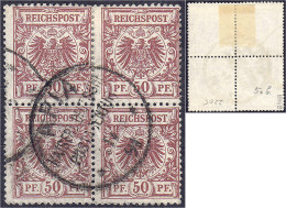 50 Pf. Krone/Adler (Vorläufer) 1891/92, Farbe ,,b" (lebhaftbraunrot), Sauber Gestempelter Viererblock Mit Entwertung ,,A - Samoa
