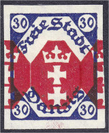 30 Pf. Kleines Staatswappen Im Achteck 1921, Ungezähnt Mit Doppeldruck Des Mittelstücks, Postfrische Erhaltung. Mi. 250, - Sonstige & Ohne Zuordnung