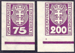 75 Pf. + 200 Pf. Kleines Wappen Von Danzig 1921, Zwei Ungezähnte Werte In Postfrischer Erhaltung. Mi. 240,-€. Michel 5 U - Altri & Non Classificati