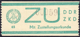 65 Pf. Dienstmarke (Für Sendungen Mit Zustellungsurkunde) 1965, Postfrische Erhaltung, Mit Fünfstelliger Zahlennummer, U - Autres & Non Classés