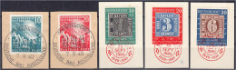 Bundestag Und 100 Jahre Deutsche Briefmarken 1949, Zwei Gestempelte Sätze Je Auf Briefstücken Mit Zentrischen Ersttagsst - Otros & Sin Clasificación