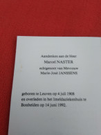 Doodsprentje Marcel Naster / Leuven 4/7/1908 Bonheiden 14/6/1992 ( Marie José Janssens ) - Religion & Esotérisme