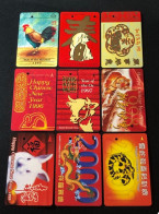 Mint Singapore SMRT TransitLink Metro Train Subway Ticket Card, Zodiac From 1993 - 2001, Set Of 9 Mint Cards - Singapour