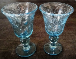 Deux Verres à Pied (Vin) De BIOT  Bullés, Années 1970 - Glas & Kristall