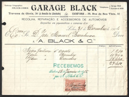 Antigo Recibo Da 'Garage Black' De Automóveis, Lisboa, 1914. Stamp Fiscal $02.Old 'Garage Black' Automobile Receipt, Lis - Portugal