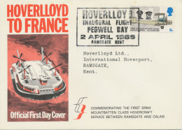 GB 1969 5 D Alcock & Brown FDC With Special FDI „HOVERLLOYD / INAUGURAL FLIGHT / PEGWELL BAY / 2 APRIL 1969 / RAMSGATE - Postwaardestukken