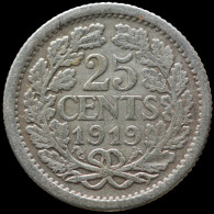 LaZooRo: Netherlands 25 Cents 1919 XF - Silver - 25 Centavos