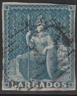 568 Barbados 1859 - Britania 1 P. Blu Su Carta Bianca N. 5. SPL - Barbados (...-1966)